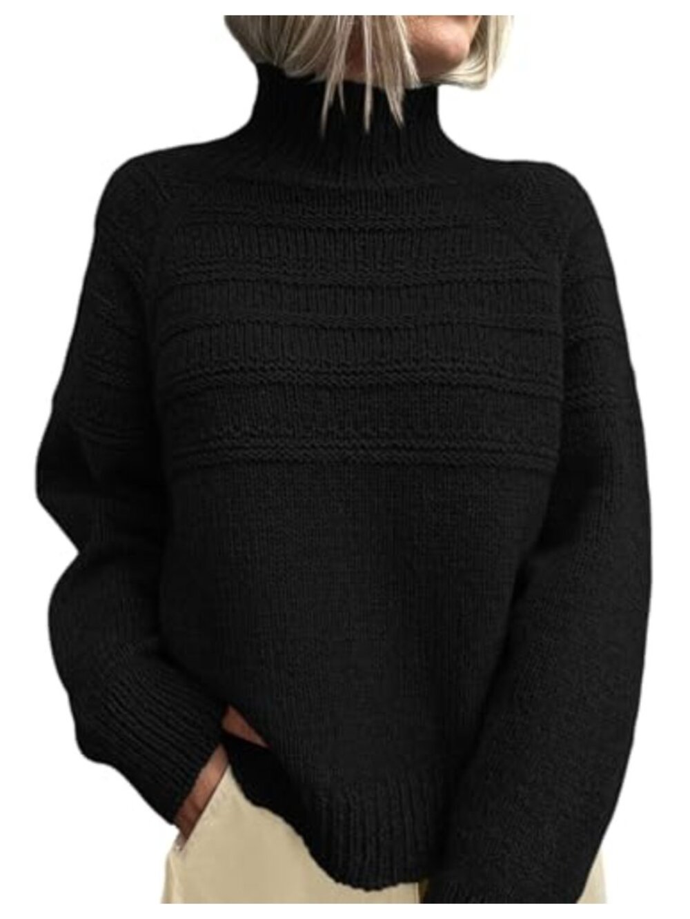 Womens Chunky Knit Mock Neck Pullover Sweater Long Sleeve